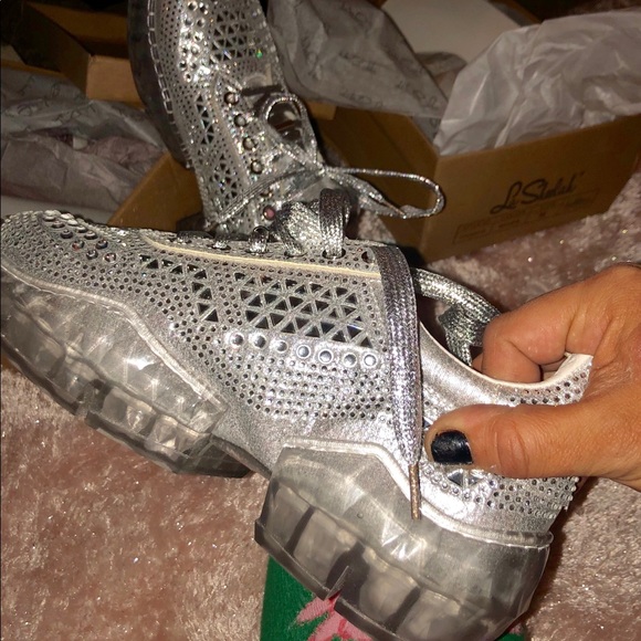 LAST/ 10-Trendy Bling Silver Rhinestone Sneakers - Picture 2 of 4